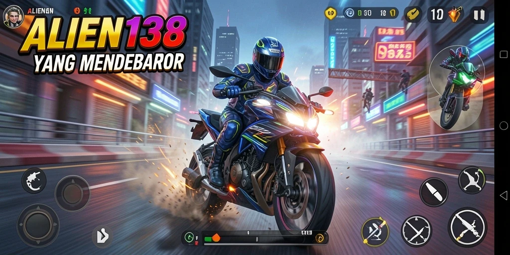Tangkapan layar gameplay ALIEN138 menampilkan kecepatan tinggi dan aksi balapan memukau.