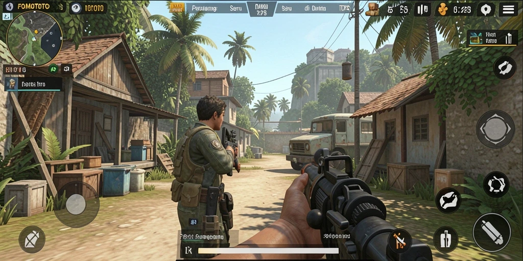 Screenshot gameplay FOMOTOTO menampilkan aksi menegangkan dan karakter yang dinamis.