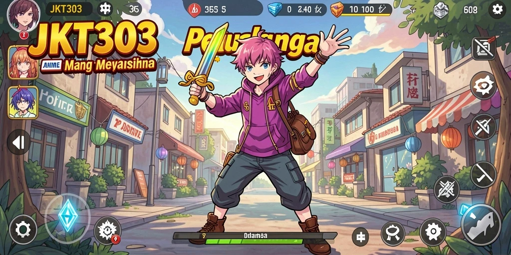 Screenshot menampilkan gameplay seru dalam JKT303 dengan karakter anime.