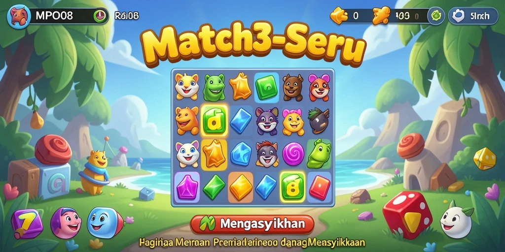 Tangkapan layar utama MPO08 menampilkan momen seru gameplay Match-3.