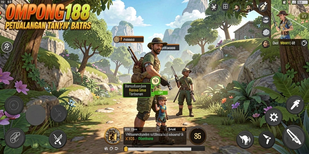 Screenshot gameplay OMPONG188 menampilkan eksplorasi dunia terbuka yang luas.