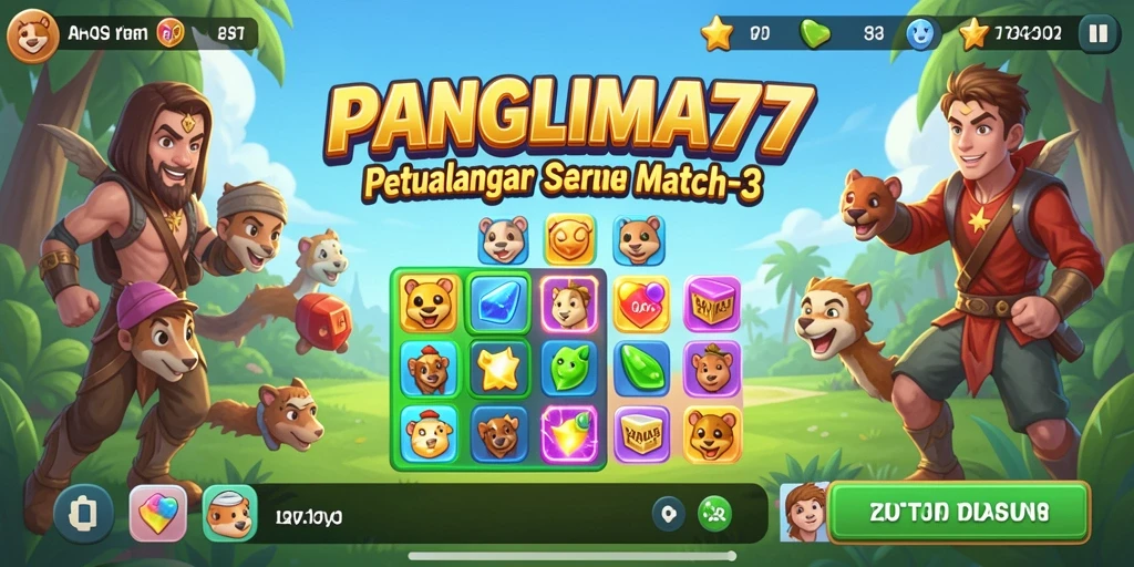 Tangkapan layar gameplay PANGLIMA77 menampilkan aksi seru mencocokkan item.