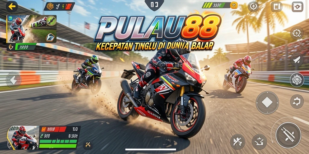 Tangkapan layar PULAU88 menunjukkan aksi balap motor yang mendebarkan dan penuh kecepatan.