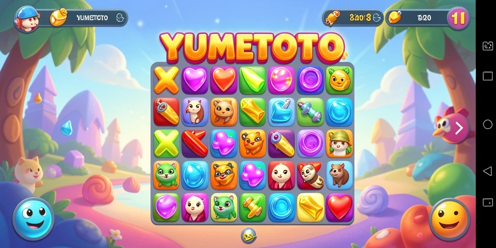 Tampilan gameplay YUMETOTO yang cerah dan penuh warna.